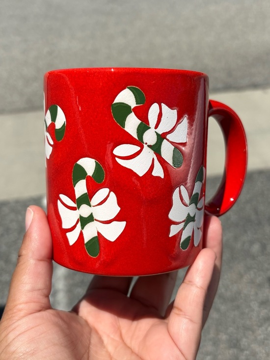 WAECHTERSBACH Other - Vintage Waechtersbach Germany Red Ceramic Mug With Green and White Candy Canes
